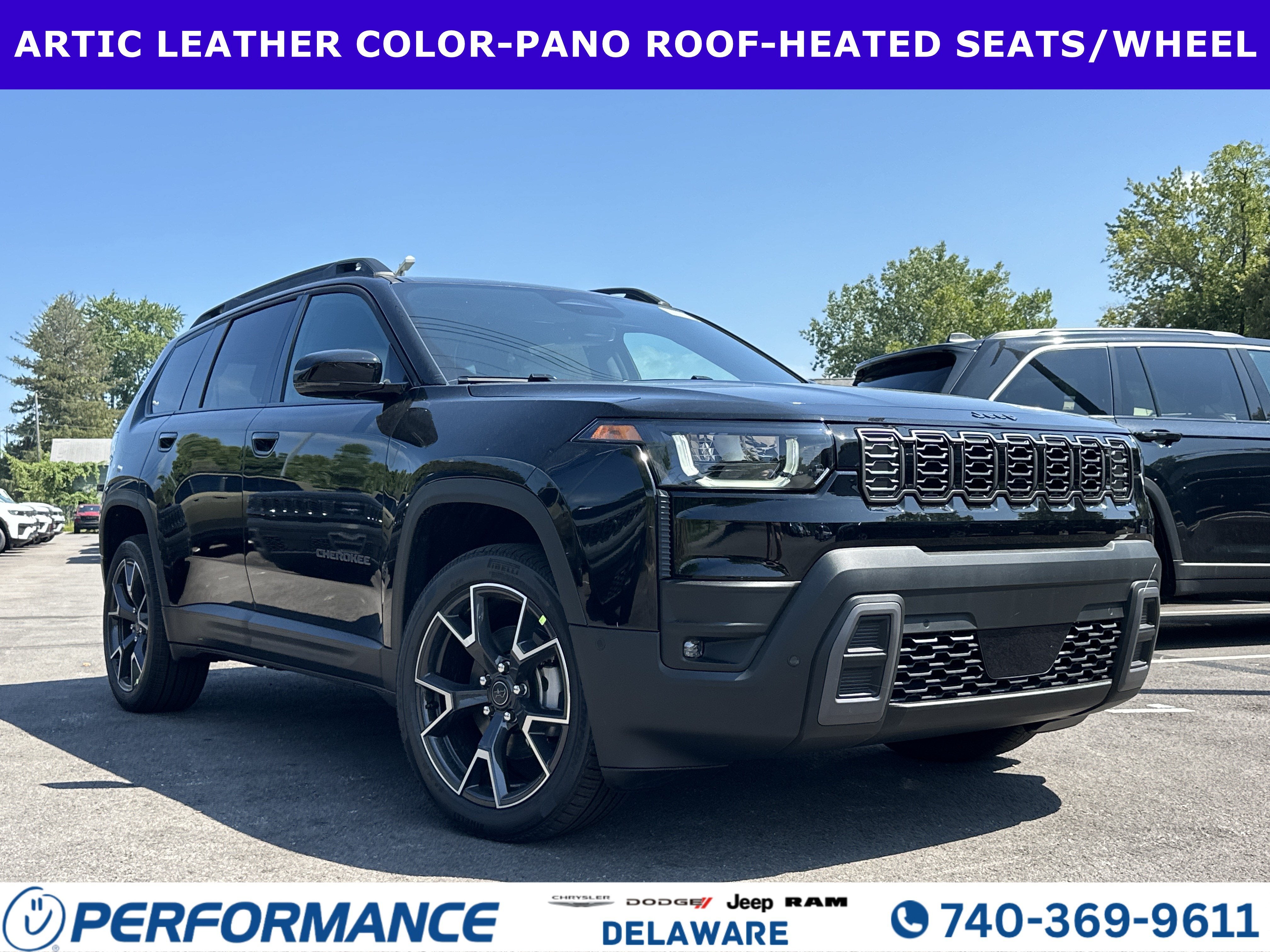 2026 Jeep Cherokee Overland in Diamond Black Crystal Pearlcoat — front three-quarter view