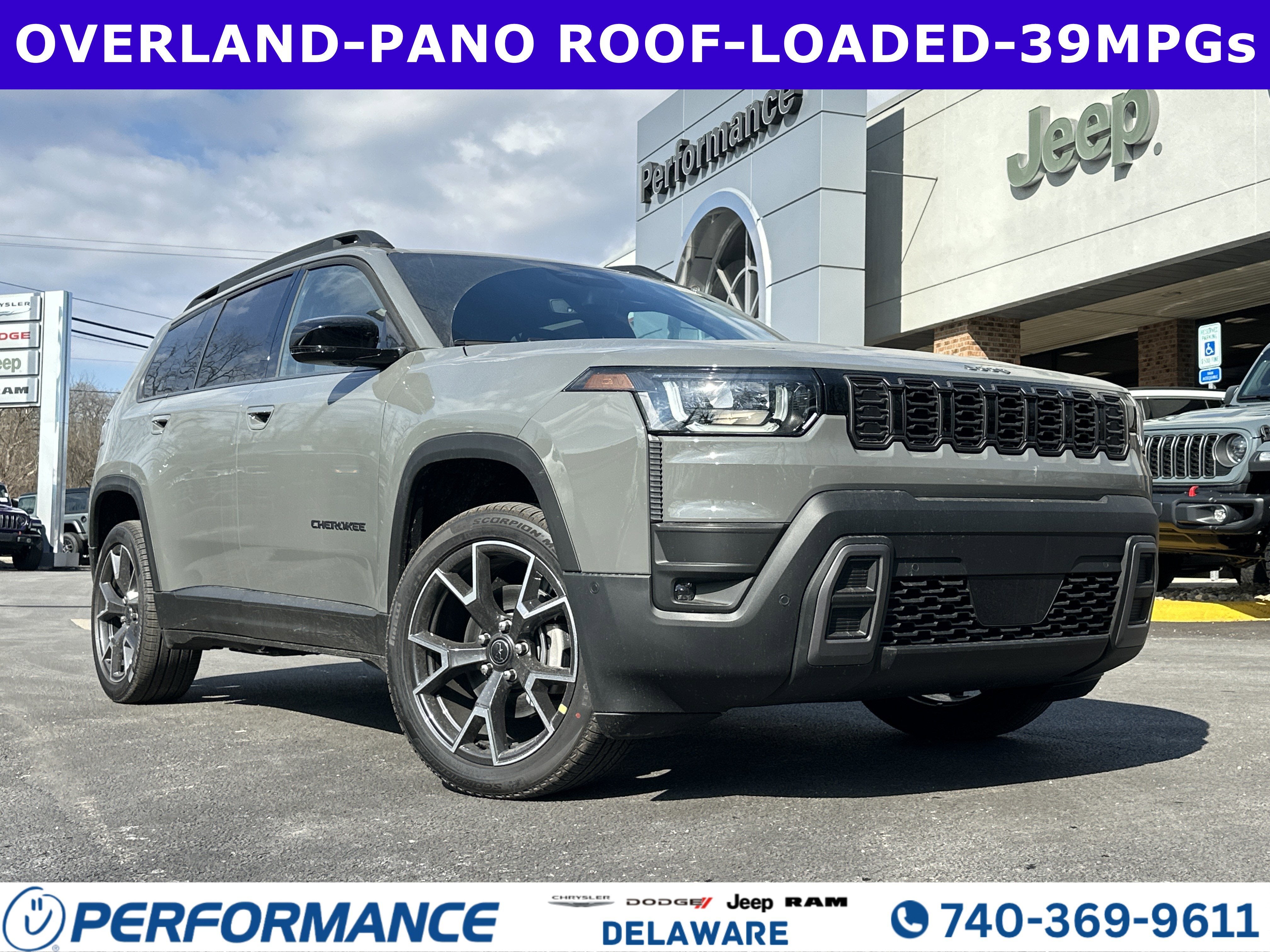2026 Jeep Cherokee Overland in Sting-Gray Clearcoat — front three-quarter view