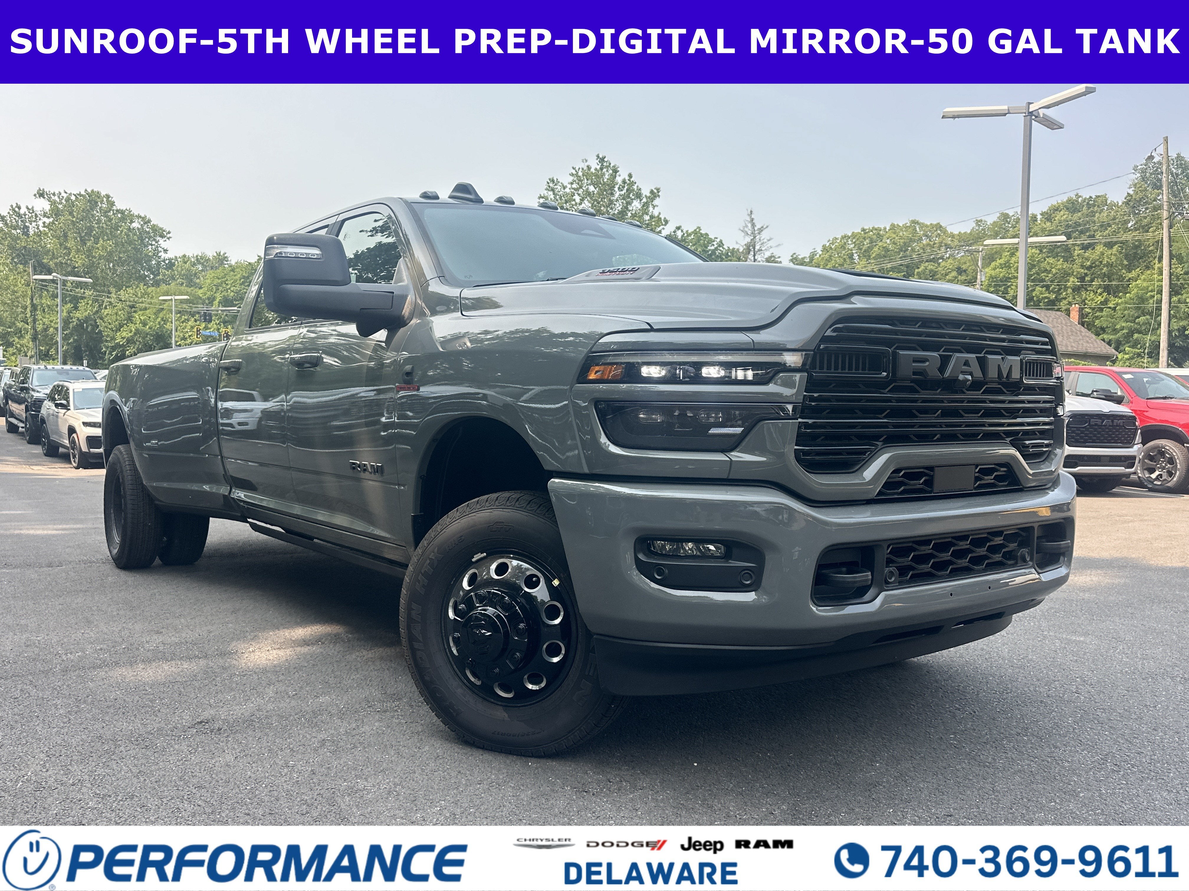 2026 RAM 3500 Laramie in Ceramic Gray Clearcoat — front three-quarter view