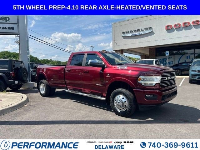 2022 RAM 3500 Laramie in Delmonico Red Pearlcoat — front three-quarter view
