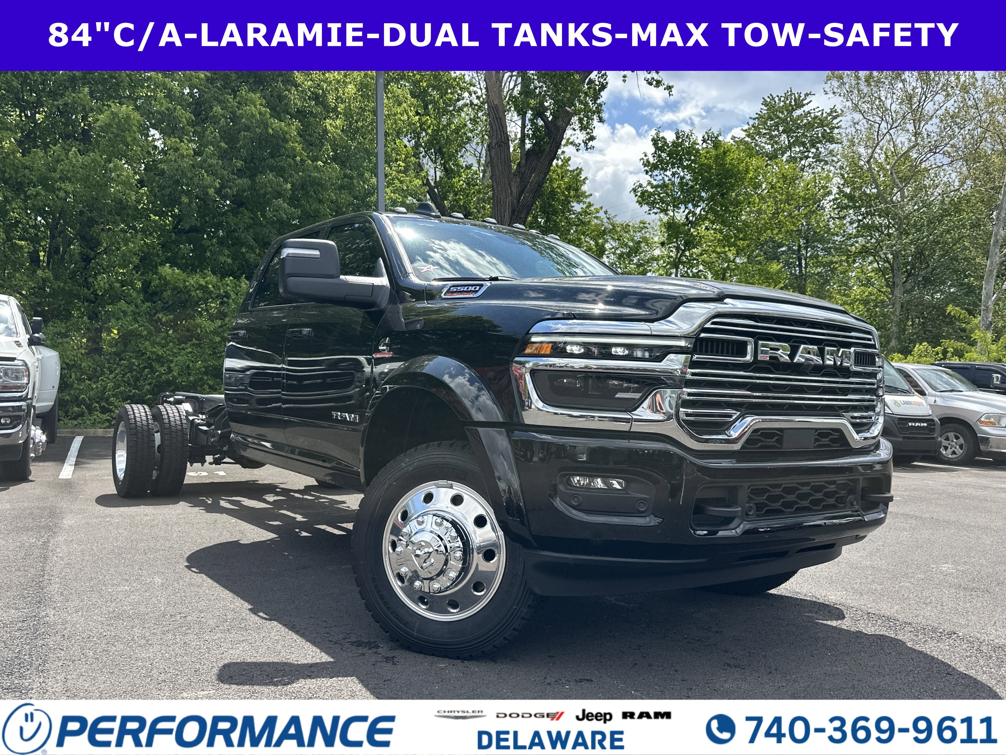 2026 RAM 5500HD Laramie in Diamond Black Crystal Pearlcoat — front three-quarter view