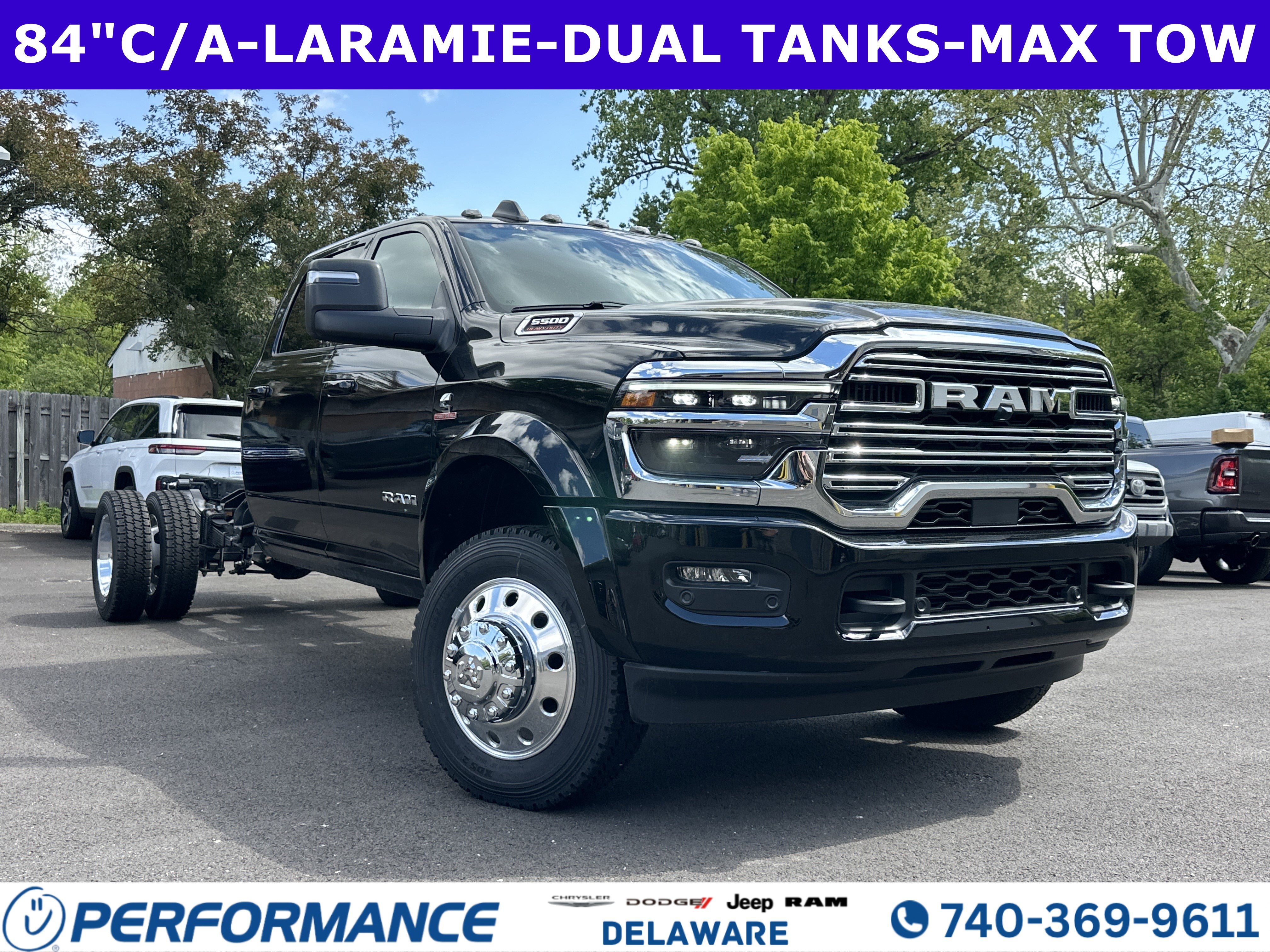 2026 RAM 5500HD Laramie in Diamond Black Crystal Pearlcoat — front three-quarter view