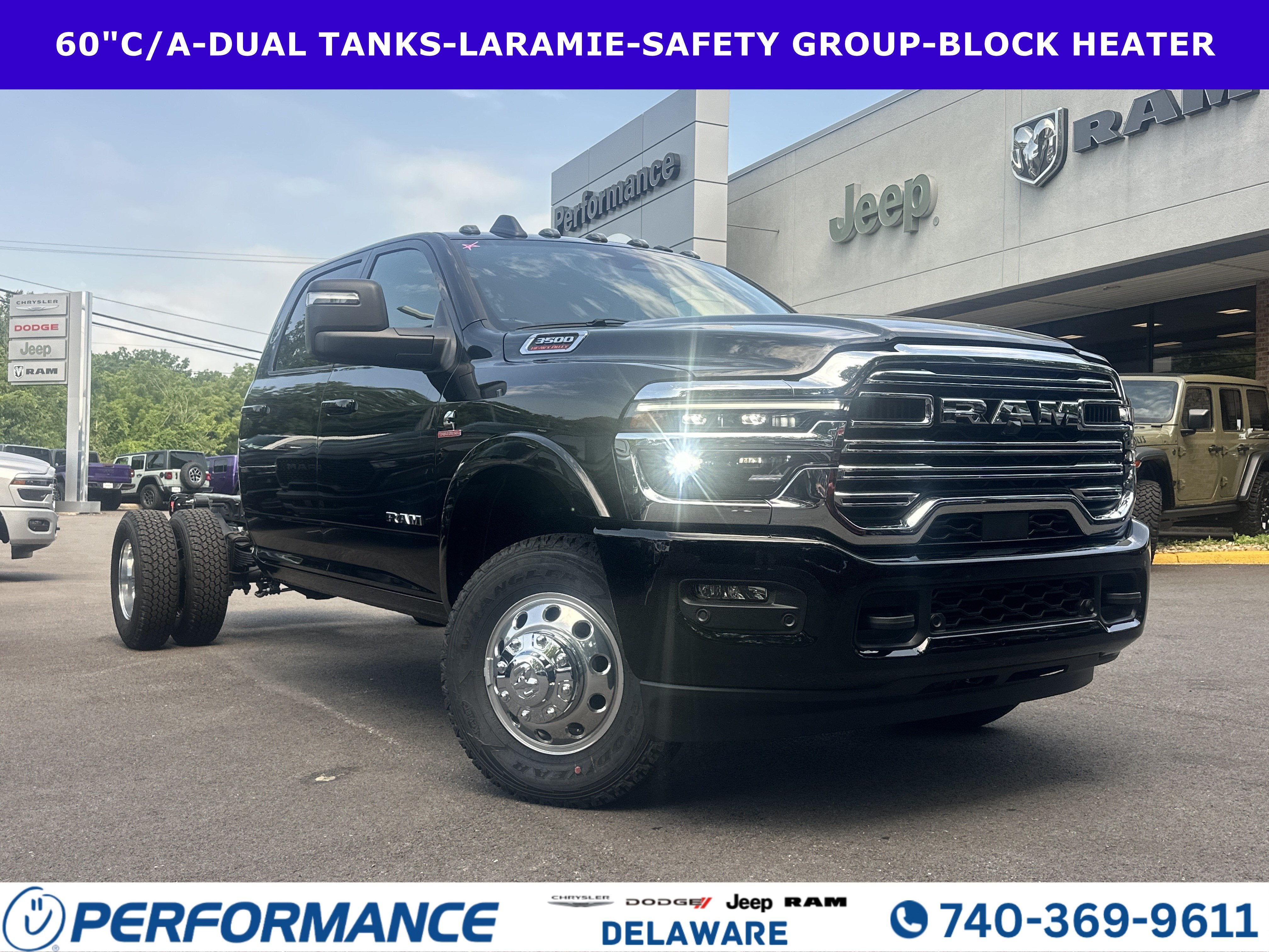 2026 RAM 3500 Chassis Cab Laramie in Diamond Black Crystal Pearlcoat — front three-quarter view