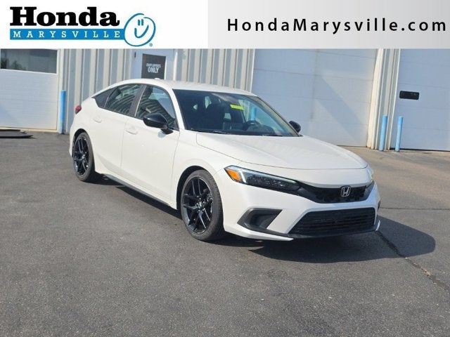 2023 Honda Civic Hatchback Sport in Platinum White Pearl — front three-quarter view