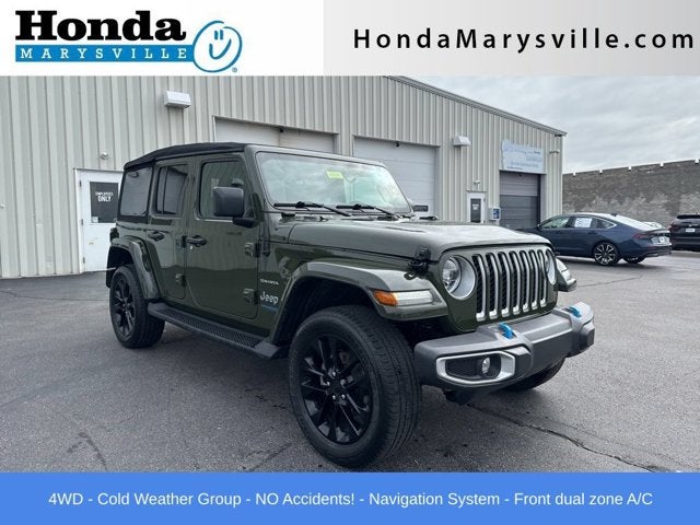 2022 Jeep Wrangler Unlimited Sahara 4xe in Green Clearcoat — front three-quarter view