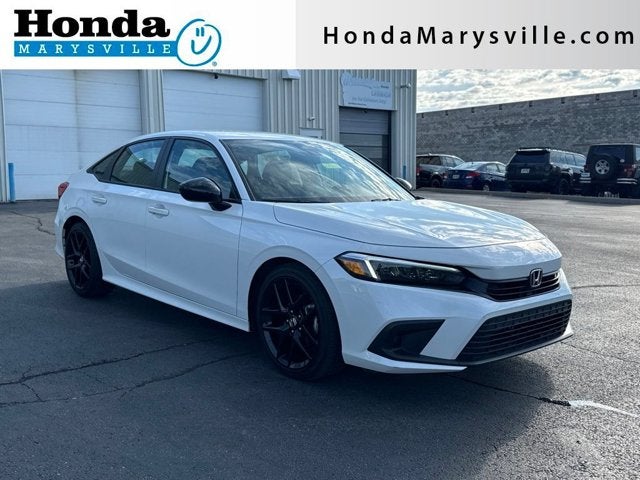 2023 Honda Civic Sport in Platinum White Pearl — front three-quarter view