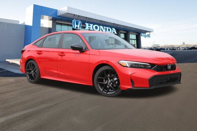 2026 Honda Civic Sport CVT in Rallye Red — front three-quarter view