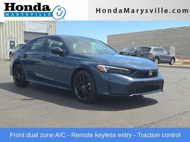 2026 Honda Civic Hybrid Sport in Blue Lagoon Pearl — front three-quarter view