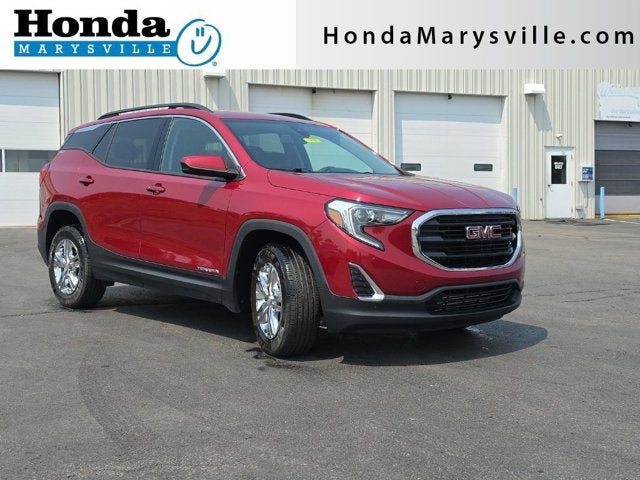 2020 GMC Terrain SLE in Red Quartz Tintcoat — front three-quarter view