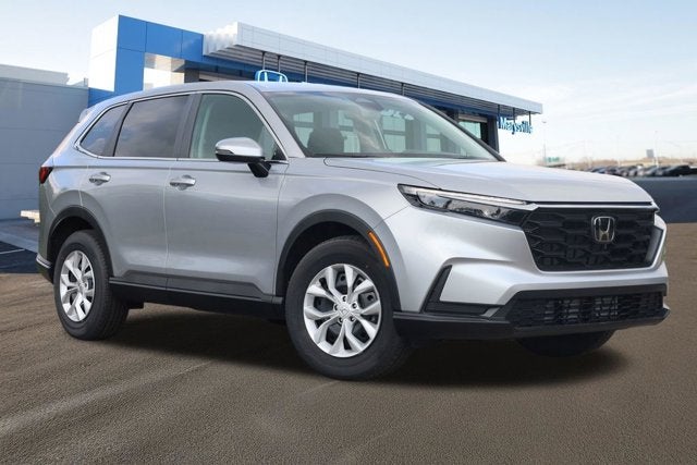 2026 Honda CR-V LX AWD in Solar Silver Metallic — front three-quarter view