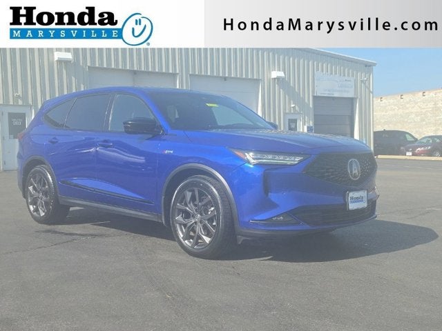 2022 Acura MDX A-Spec in Apex Blue Pearl — front three-quarter view