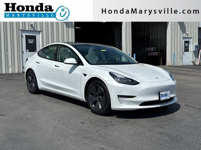2021 Tesla Model 3 Long Range in Pearl White Multi-Coat — front three-quarter view