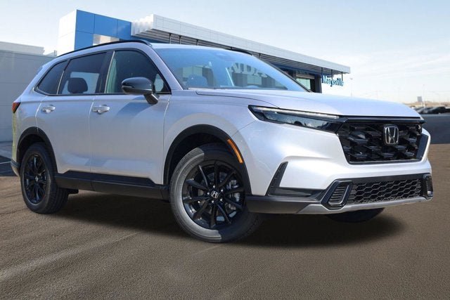 2026 Honda CR-V Hybrid Sport AWD in Solar Silver Metallic — front three-quarter view