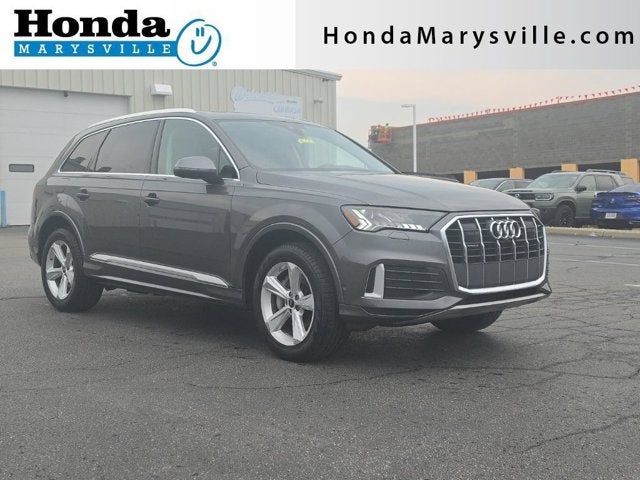 2023 Audi Q7 45 Premium Plus in Samurai Gray Metallic — front three-quarter view