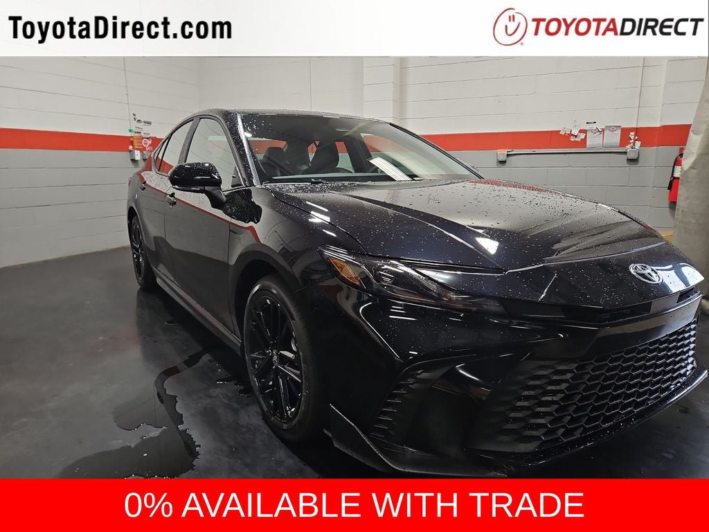 2026 Toyota Camry SE in Midnight Black Metallic — front three-quarter view