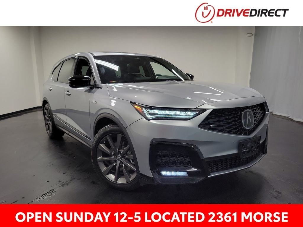 2025 Acura MDX A-Spec SH-AWD in Lunar Silver Metallic — front three-quarter view