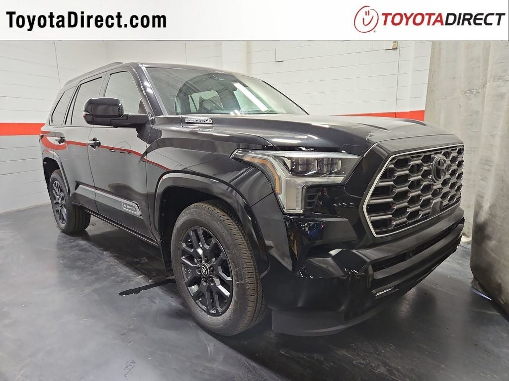2026 Toyota Sequoia Platinum in Midnight Black Metallic — front three-quarter view