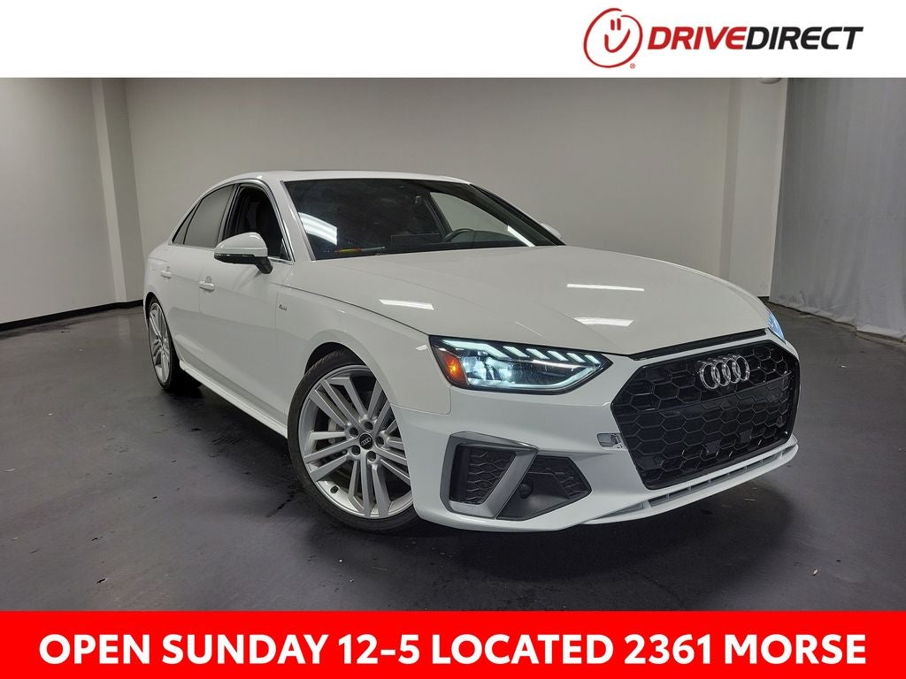 2023 Audi A4 45 S line Premium Plus quattro in Glacier White Metallic — front three-quarter view