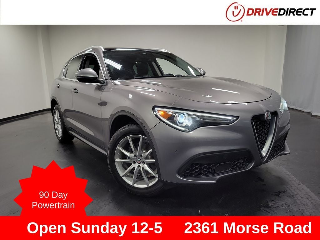 2018 Alfa Romeo Stelvio Ti in Stromboli Gray Metallic — front three-quarter view